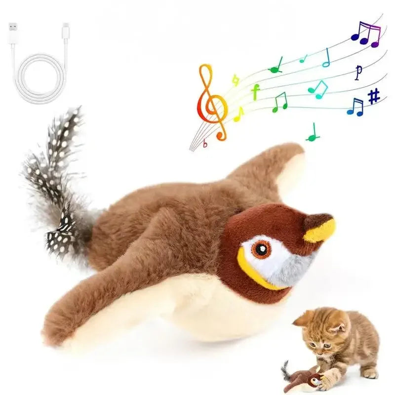 Hot Simulated Bird Cat Toy Interactive Toys Dog Rechargeable Chirping Flapping Bird(no Flying) Touch Activated Plush Pet Toy