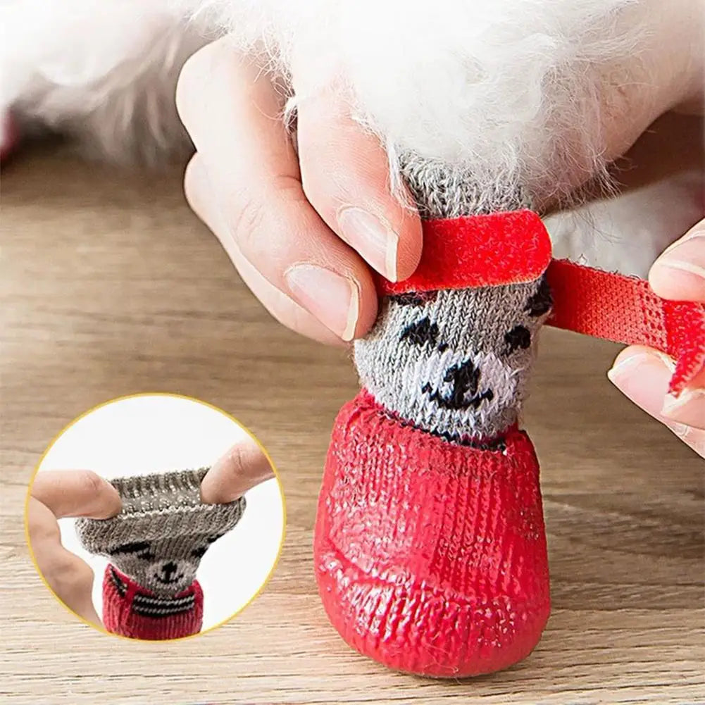 4pcs/lot Winter Warm Dog Socks Anti-Slip Rain Snow Boots Waterproof Puppy Chihuahua Dogs Shoes Booties for Small Large Dogs