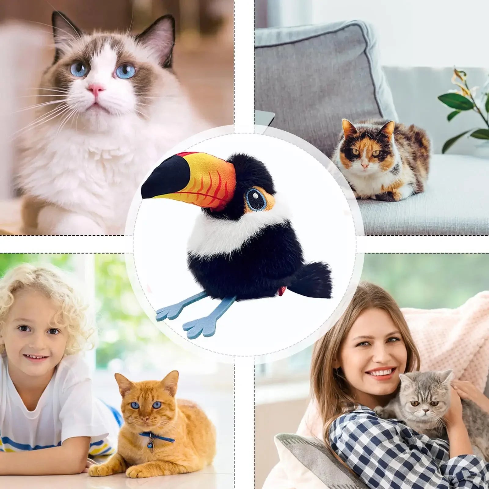 Interactive Flapping Chirping Bird Cat Toy  USB Rechargeable Touch Claw Activated Soft Plush Material for Kitten Indoor Hunting
