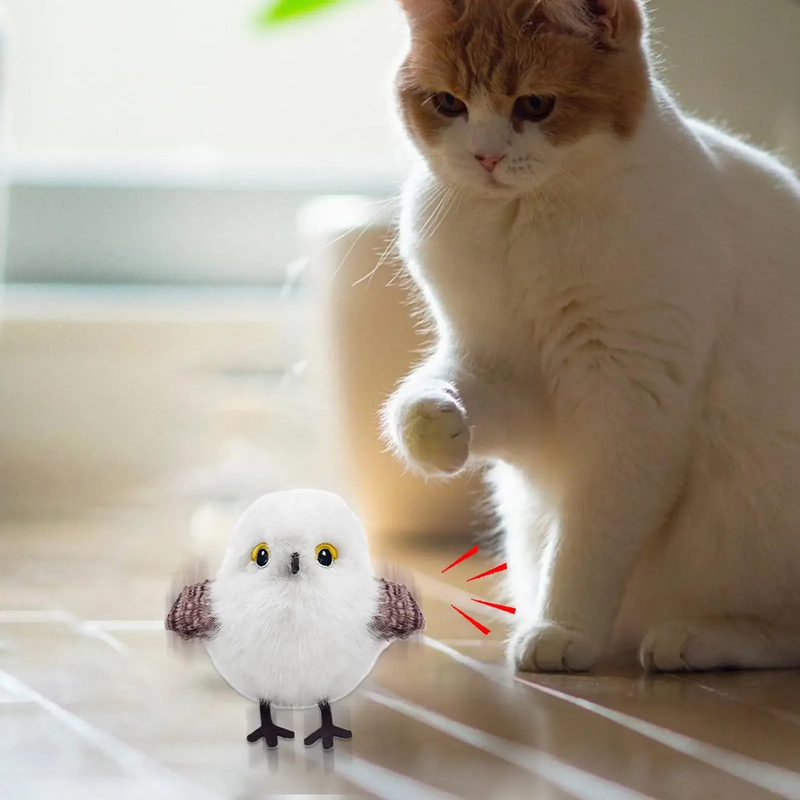 Interactive Flapping Chirping Bird Cat Toy  USB Rechargeable Touch Claw Activated Soft Plush Material for Kitten Indoor Hunting