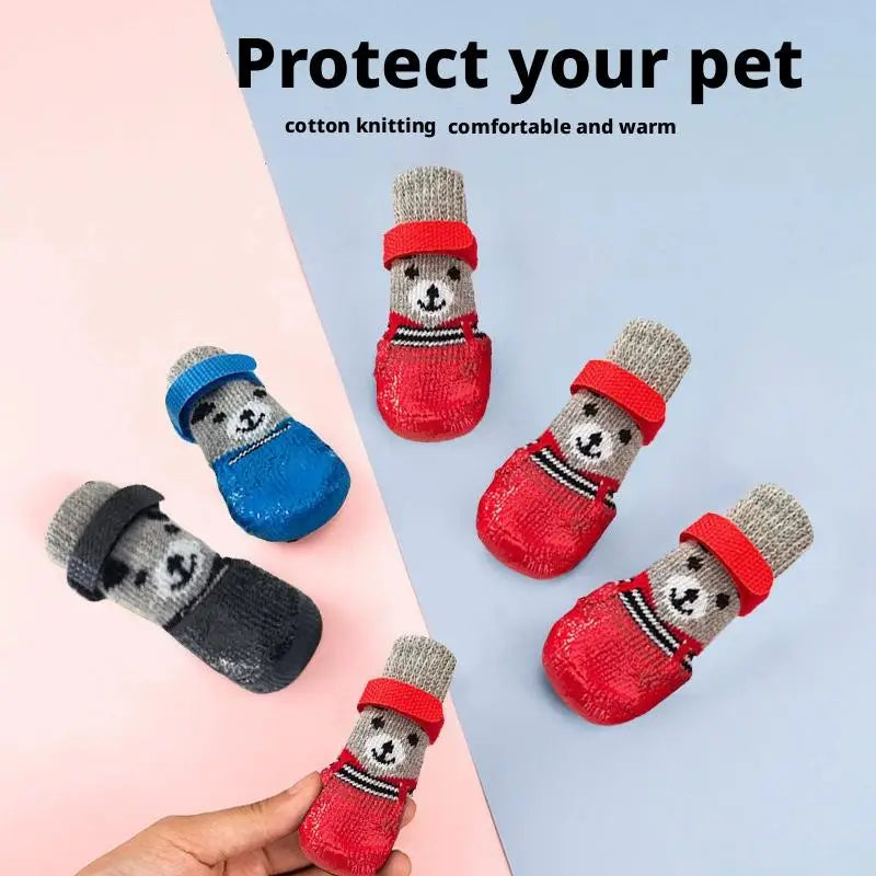 4pcs/lot Winter Warm Dog Socks Anti-Slip Rain Snow Boots Waterproof Puppy Chihuahua Dogs Shoes Booties for Small Large Dogs