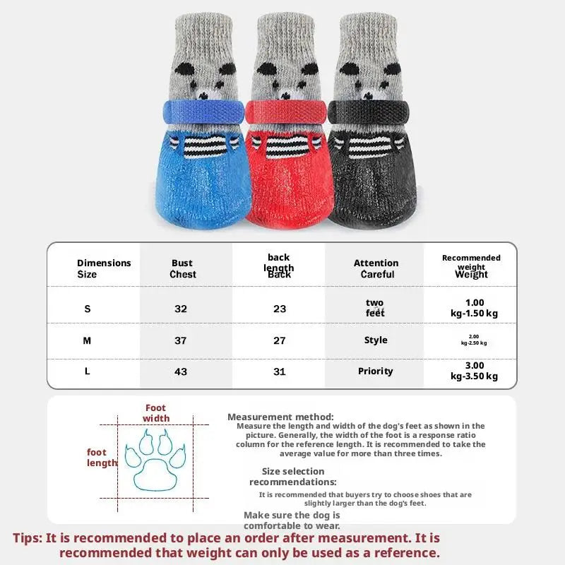 4pcs/lot Winter Warm Dog Socks Anti-Slip Rain Snow Boots Waterproof Puppy Chihuahua Dogs Shoes Booties for Small Large Dogs