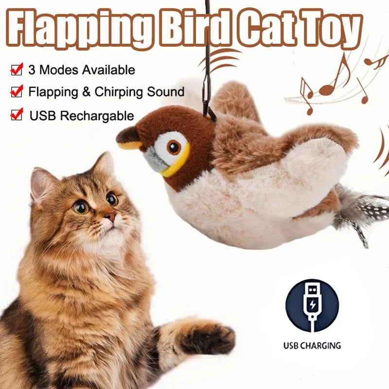 Hot Simulated Bird Cat Toy Interactive Toys Dog Rechargeable Chirping Flapping Bird(no Flying) Touch Activated Plush Pet Toy