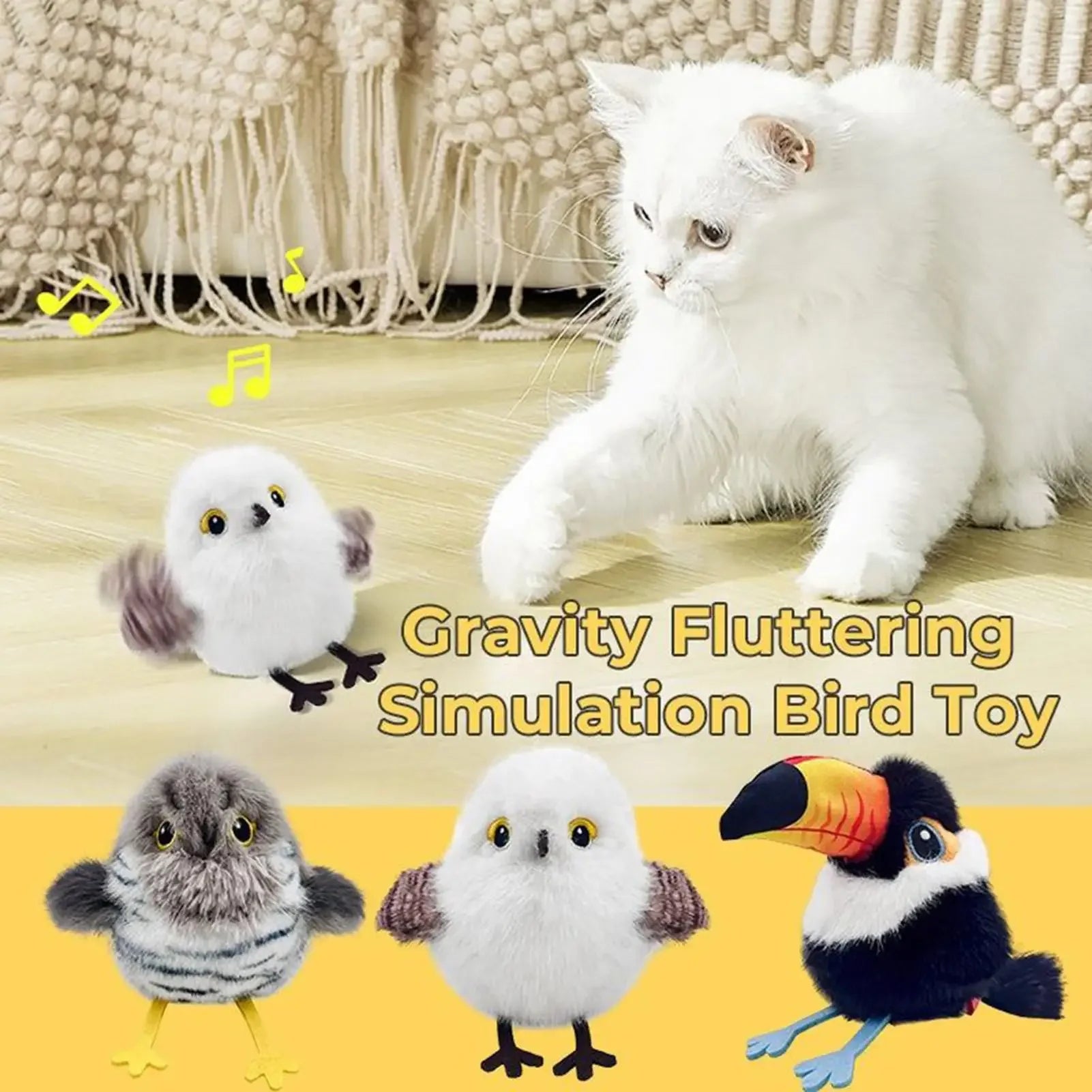Interactive Flapping Chirping Bird Cat Toy  USB Rechargeable Touch Claw Activated Soft Plush Material for Kitten Indoor Hunting