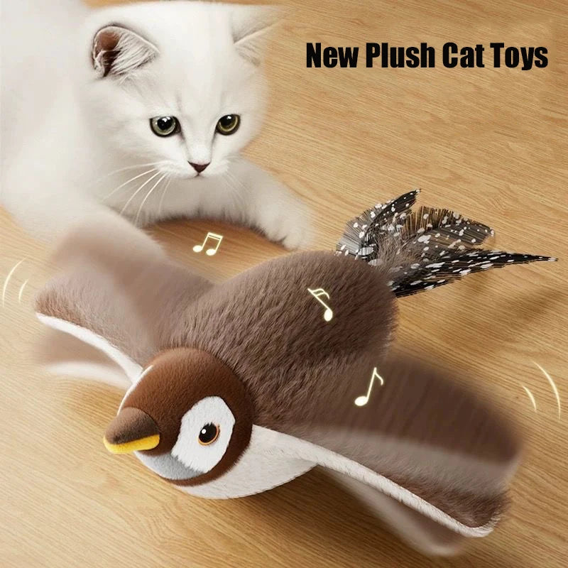 Interactive Cat Toys Rechargeable Flying Bird Cat Toy Chirping Flapping Bird(no Flying) Can Add Catnip Touch Activated Plush Toy