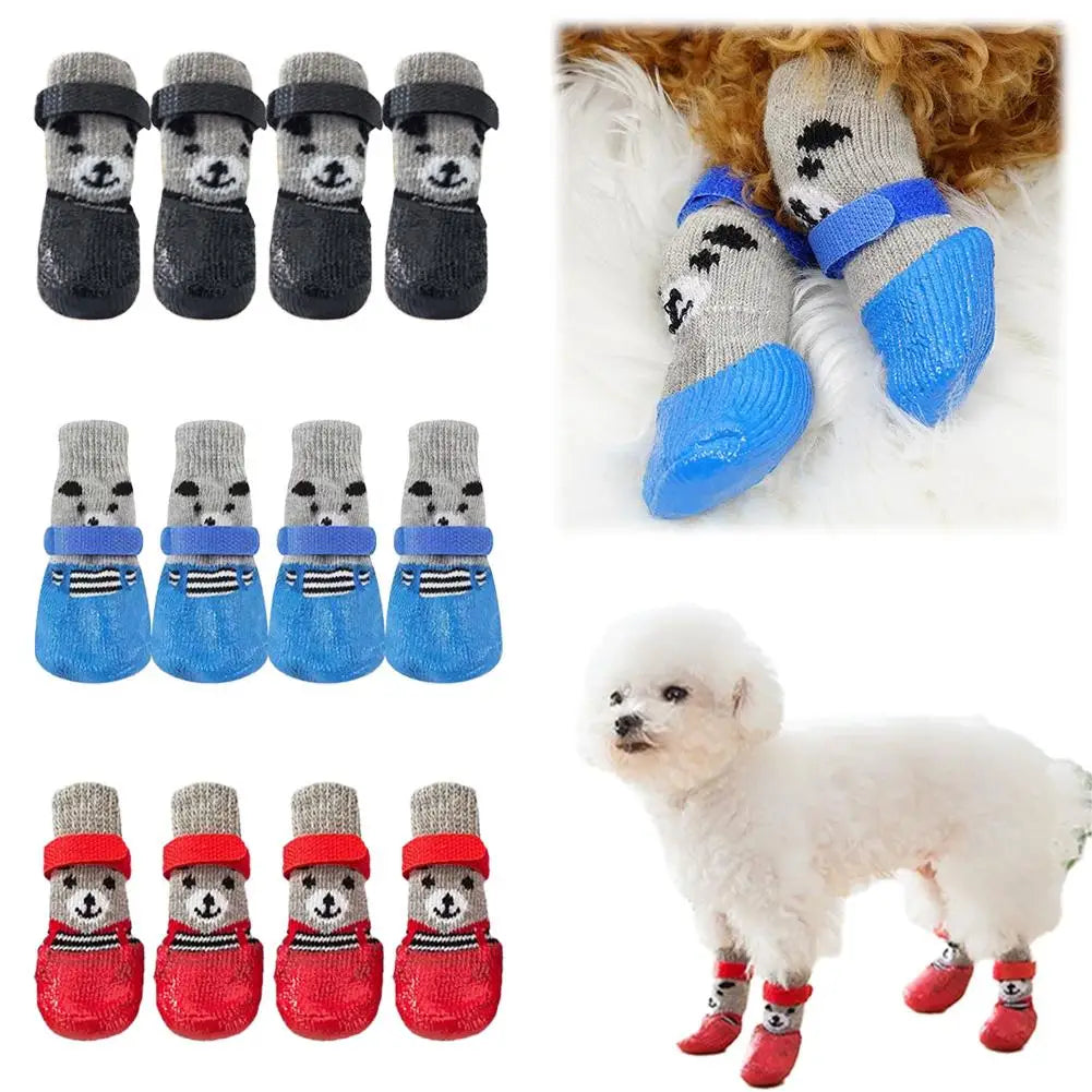 4pcs/lot Winter Warm Dog Socks Anti-Slip Rain Snow Boots Waterproof Puppy Chihuahua Dogs Shoes Booties for Small Large Dogs
