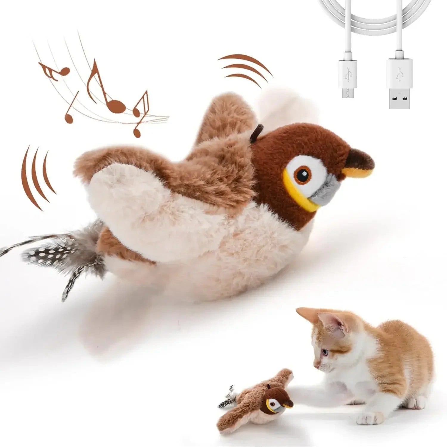 Hot Simulated Bird Cat Toy Interactive Toys Dog Rechargeable Chirping Flapping Bird(no Flying) Touch Activated Plush Pet Toy